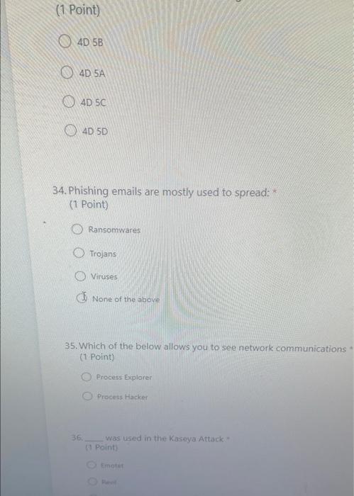 Solved (1 Point) O 4D 5B 4D 5A 4D 5C 4D 5D 34. Phishing | Chegg.com