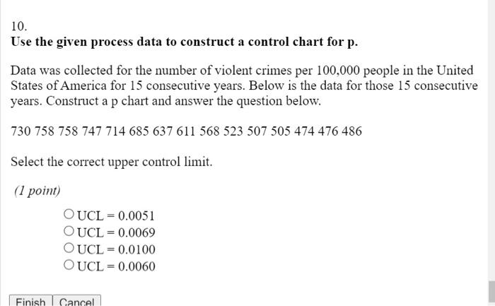 Solved 10. Use the given process data to construct a control | Chegg.com