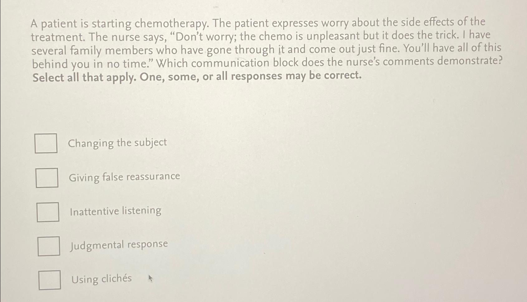 Solved A patient is starting chemotherapy. The patient | Chegg.com