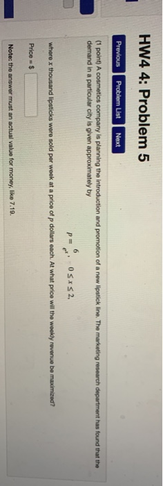 Solved HW4 4: Problem 5 Previous problem List Next (1 point) | Chegg.com
