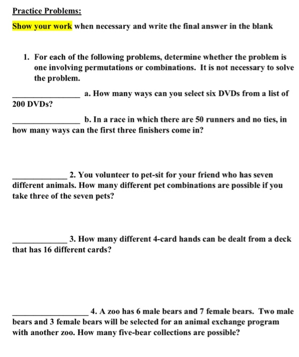 Solved Practice Problems: Show your work when necessary and | Chegg.com