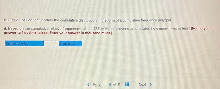 c. Outside of Connect, portray the cumulative distribution in the form of a cumulative frequency polygon.
d. Based on the cum