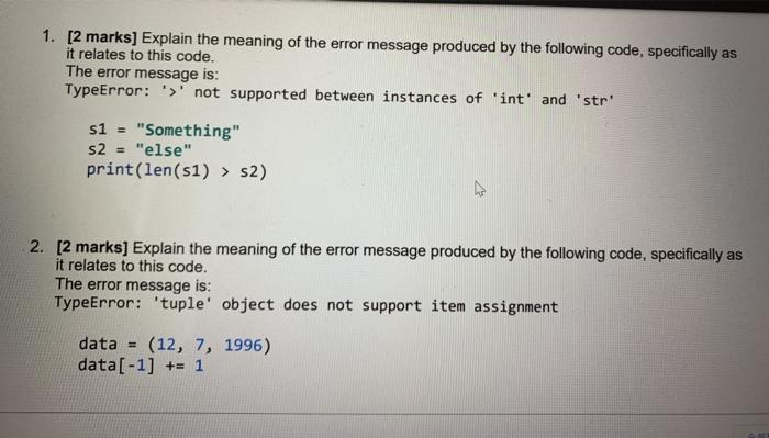 Solved 1. [2 Marks] Explain The Meaning Of The Error Message | Chegg.Com