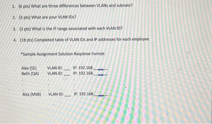 Solved 1 6 Pts What Are Three Differences Between Vlans 7671