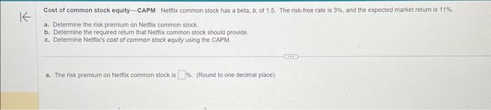 Solved Cost Of Common Stock Equity - CAPM Netfix Common | Chegg.com