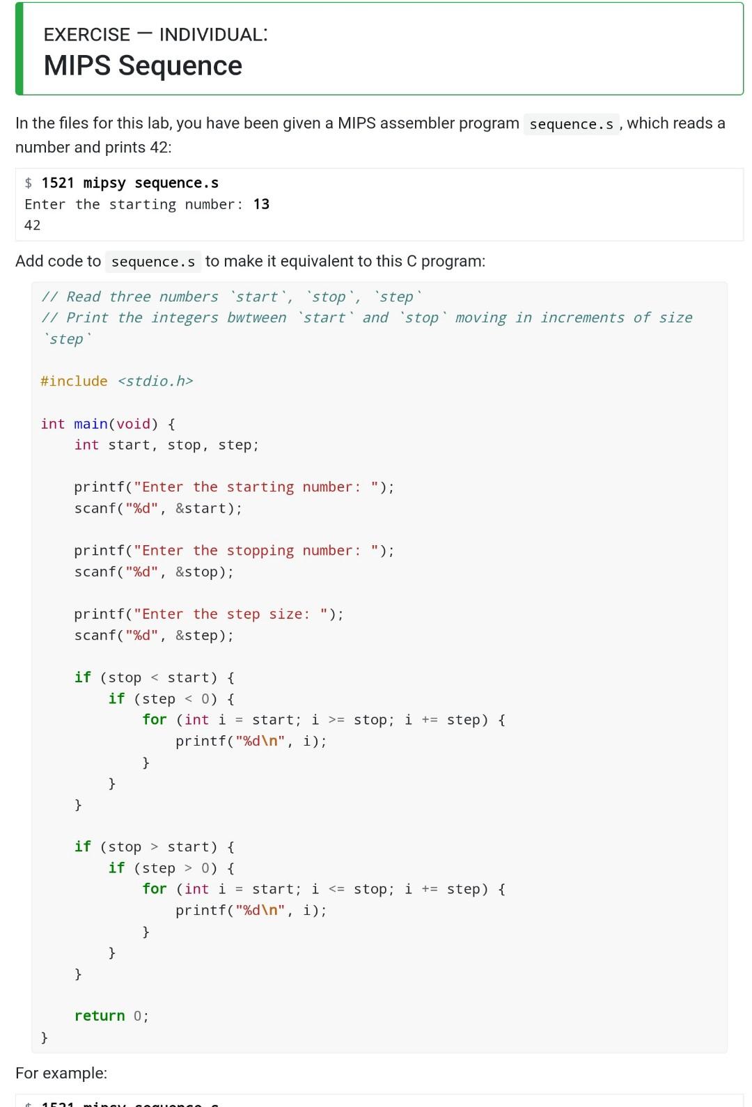 Solved r example:$1521 mipsy sequence.s Enter the starting | Chegg.com