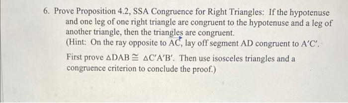 Solved 6. Prove Proposition 4.2, SSA Congruence for Right | Chegg.com