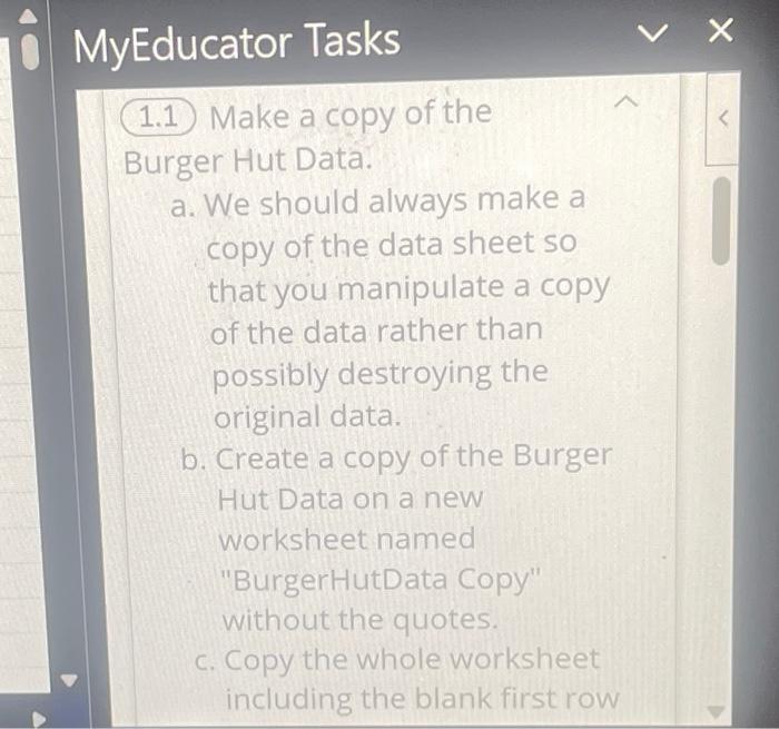 Solved 1.1 Make a copy of the Burger Hut Data. a. We | Chegg.com