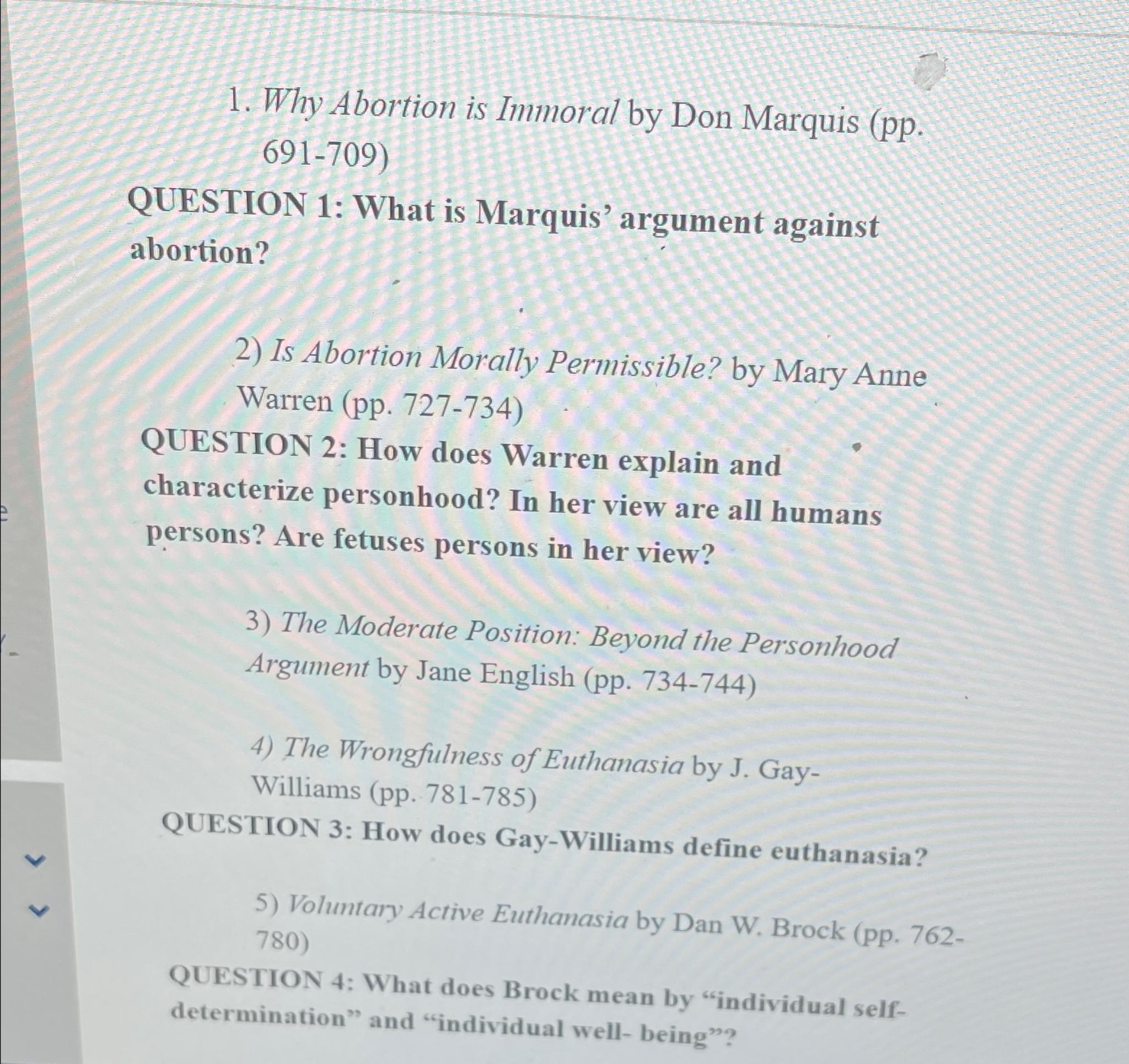 Solved Why Abortion is Immoral by Don Marquis | Chegg.com
