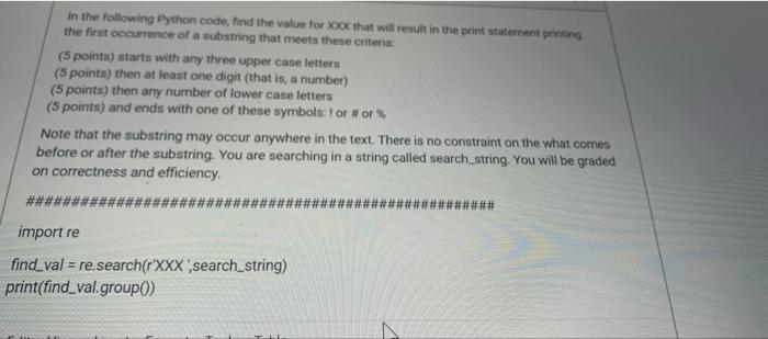 in the following Python code, find the value for Xox | Chegg.com