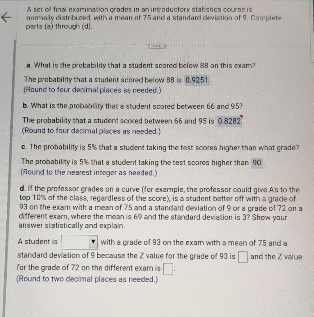 Solved A Set Of Final Examination Grades In An Introductory | Chegg.com