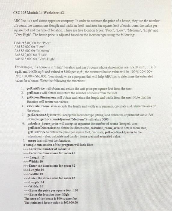 Solved CSC 105 Module 14 Worksheet #2 ABC Inc. is a real | Chegg.com