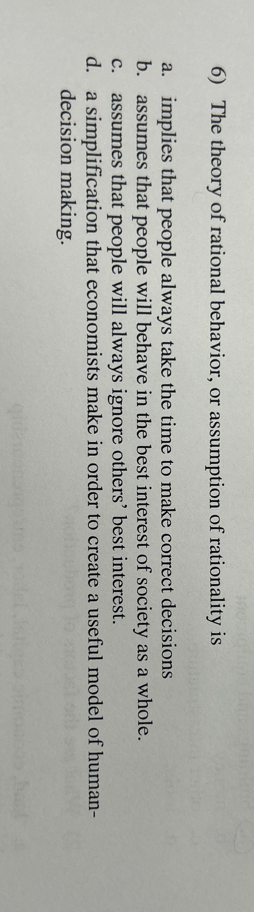 Solved The theory of rational behavior, or assumption of | Chegg.com
