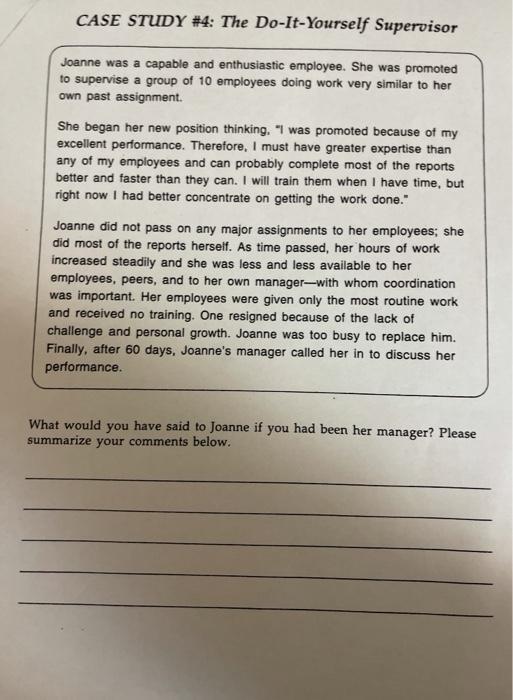 Solved CASE STUDY #4: The Do-It-Yourself Supervisor Joanne | Chegg.com