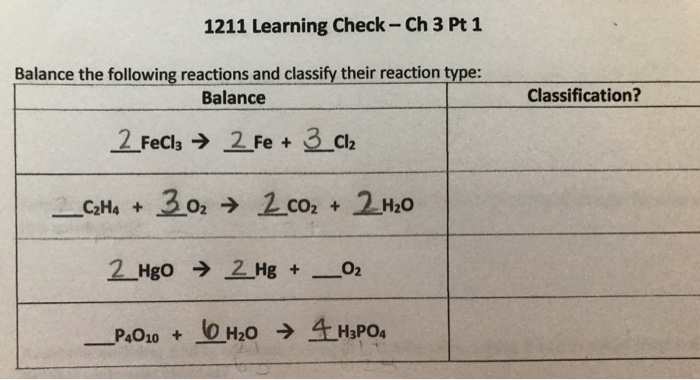 Solved 1211 Learning Check - Ch 3 Pt 1 Balance the following | Chegg.com