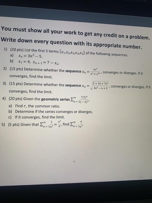 Solved mer ? + You must show all your work to get any credit | Chegg.com
