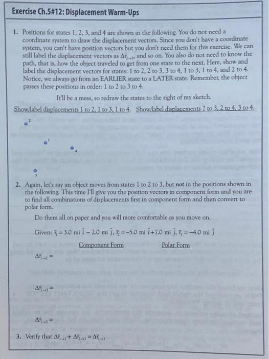 Solved Exercise Ch.5#12: Displacement Warm-Ups 1. Positions | Chegg.com