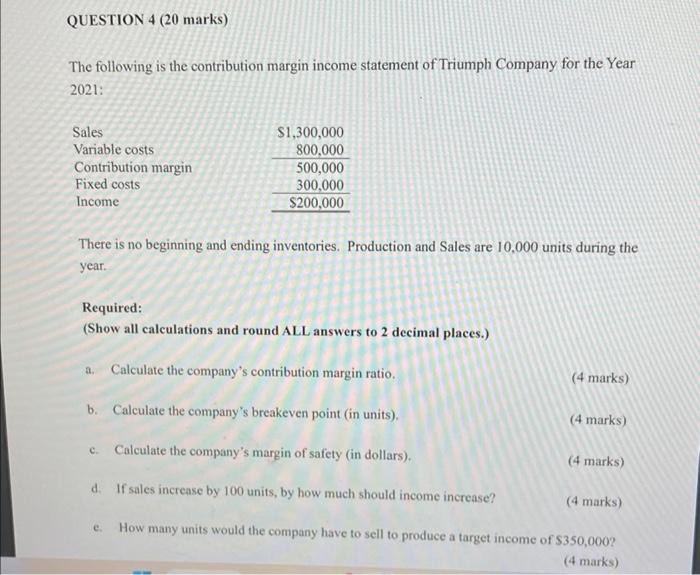 Solved QUESTION 4 (20 marks) The following is the | Chegg.com