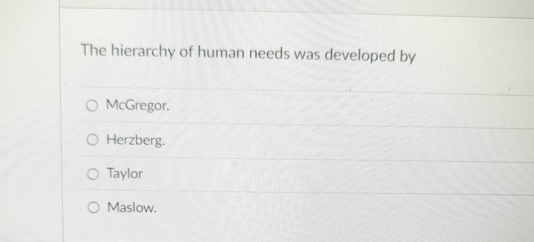 Solved The hierarchy of human needs was developed | Chegg.com