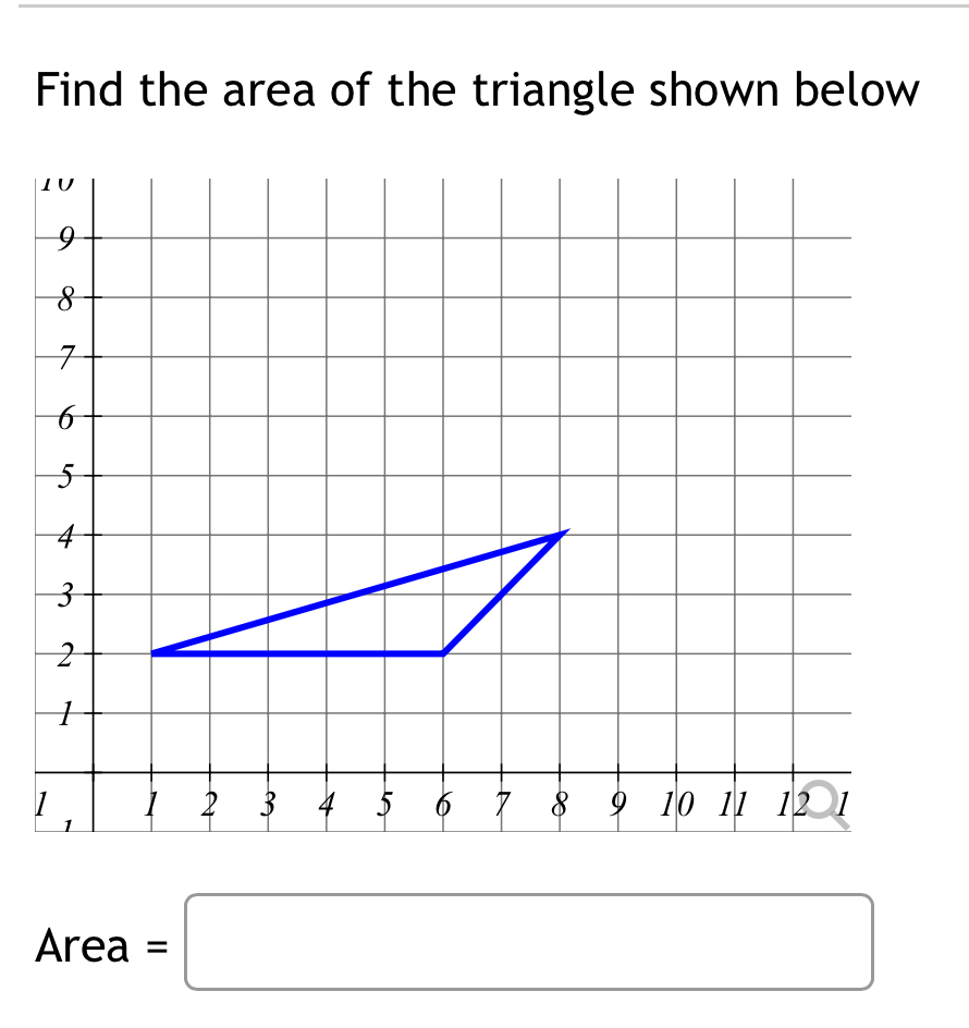 Solved Find the area of the triangle shown belowArea Chegg com