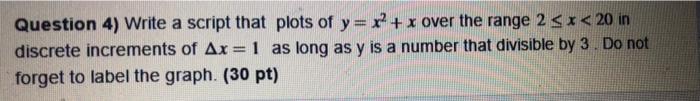 Solved Question 4) Write a script that plots of y= x2 + x | Chegg.com