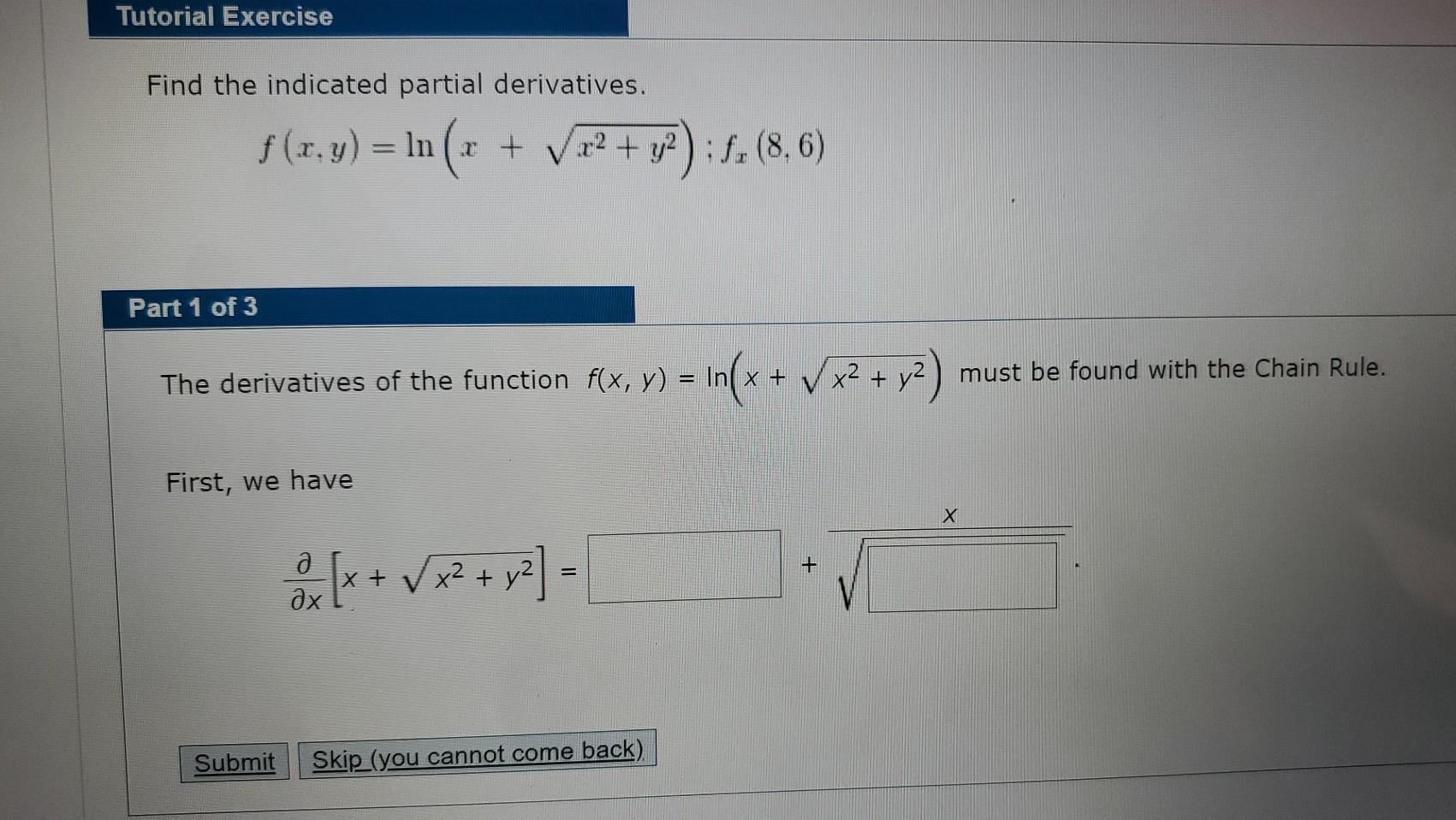 Solved Tutorial Exercise Find the indicated partial | Chegg.com