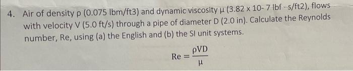 Solved Air of density ρ(0.075lbm/ft3) and dynamic viscosity | Chegg.com