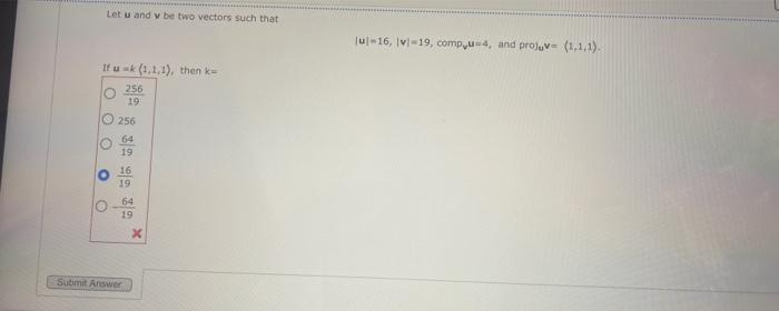 Solved Let u and v be two vectors such that | Chegg.com