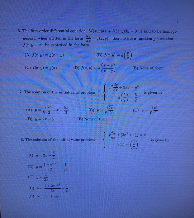 Solved 3 6 The First Order Differential Equation Mu Y D Chegg Com