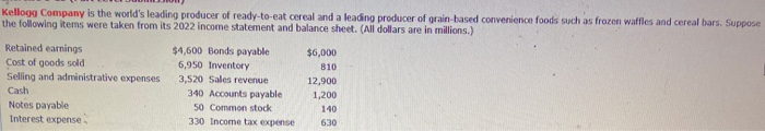 Solved Kellogg Company is the world's leading producer of | Chegg.com