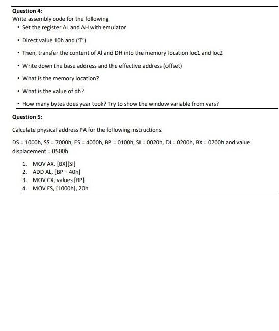 Solved Question 4: Write assembly code for the following • | Chegg.com