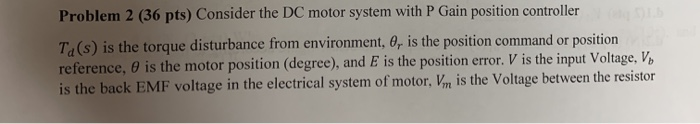 Solved Problem 2 (36 pts) Consider the DC motor system with | Chegg.com