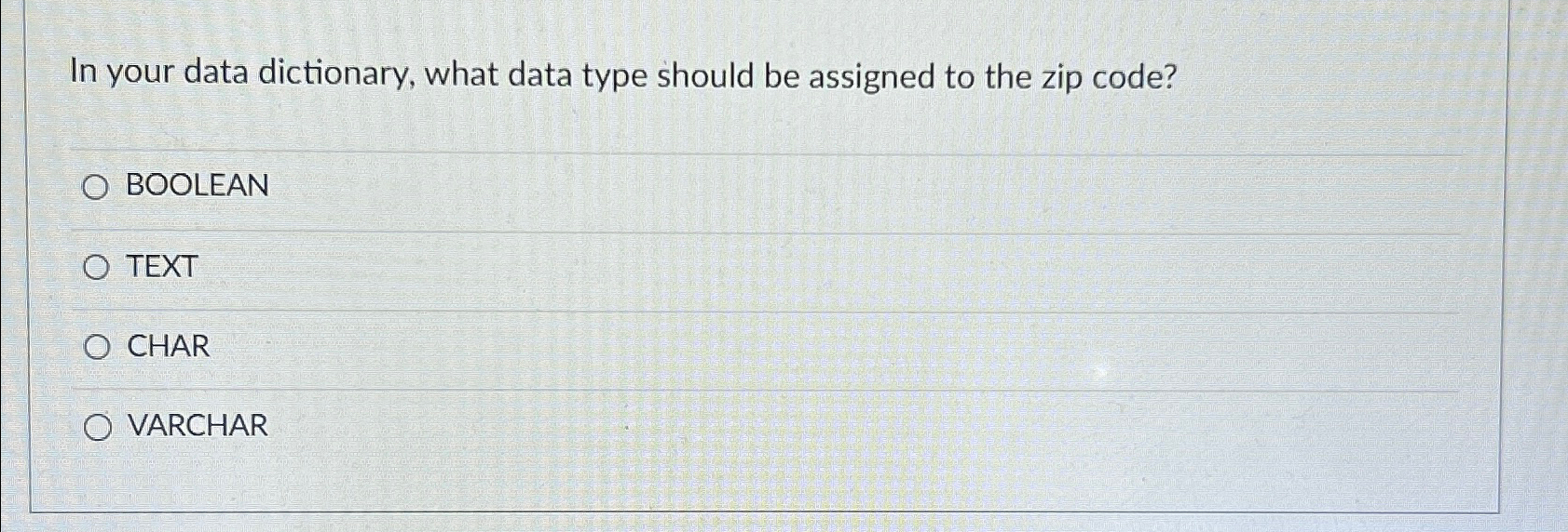 Solved In your data dictionary, what data type should be | Chegg.com
