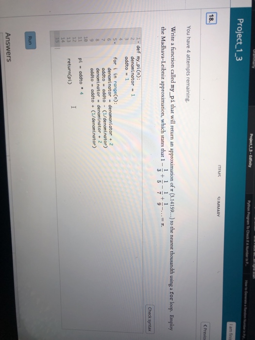 Edfinity Python Problem Extra Parts Solved Project 13 - Edfinity Python Program To Che AN P | Chegg.com