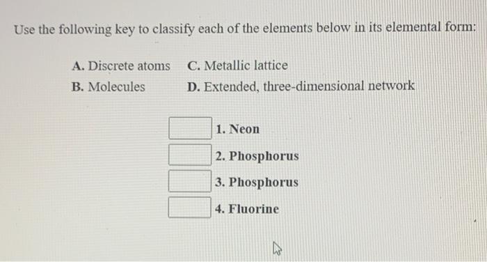 Solved Use the following key to classify each of the | Chegg.com