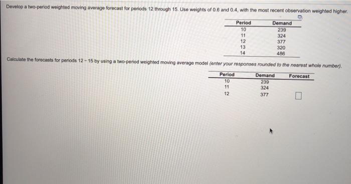 Solved Develop a two-period weighted moving average forecast | Chegg.com