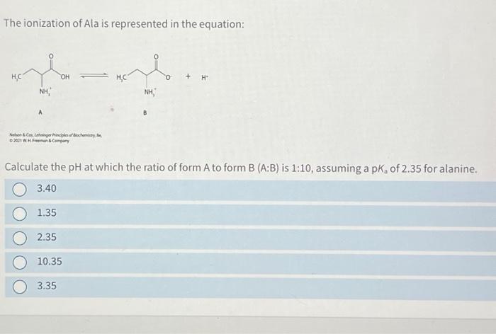 Solved The ionization of Ala is represented in the equation: | Chegg.com