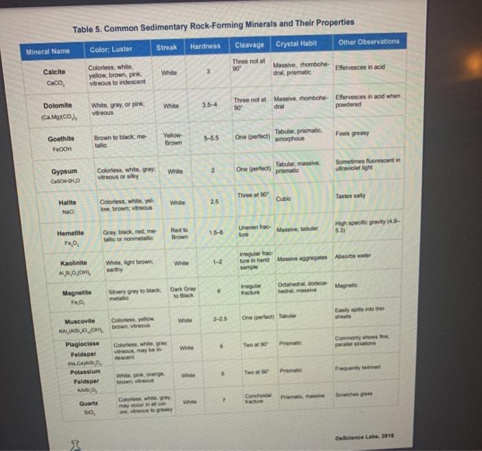 Solved Sedimentary Rocks EXERCISE 1 DATA SHEET Rock Sample | Chegg.com