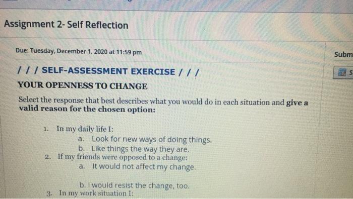 Solved Assignment 2- Self Reflection Due: Tuesday, December | Chegg.com