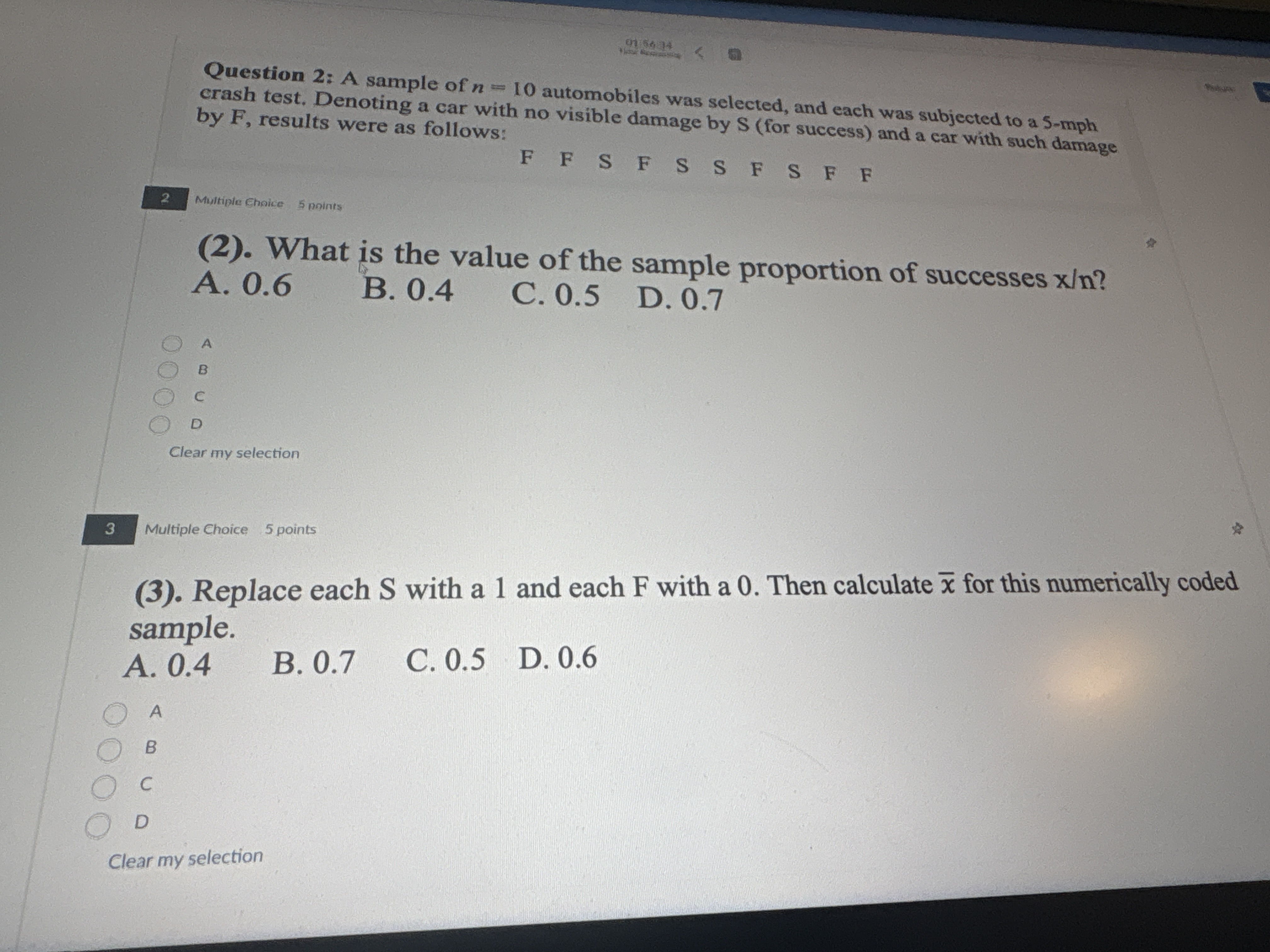 Solved A sample of n = 10 ﻿automobiles was selected, and | Chegg.com