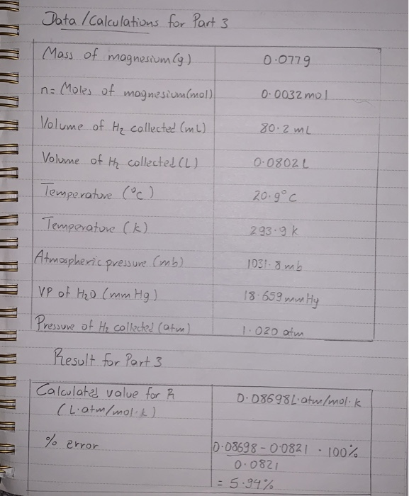 Solved 9. Compare your value of R to the literature value | Chegg.com