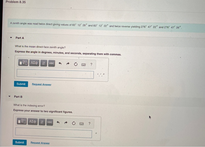 Solved Problem 8.35 A zenith angle was read twice direct | Chegg.com