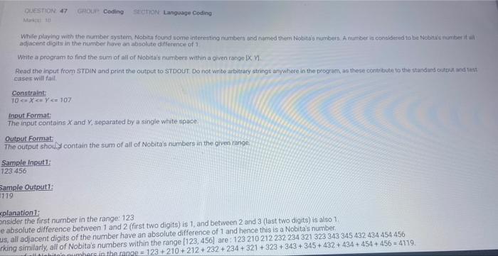 Solved QUESTION 47 GROUP Coding SECTION Language Coding | Chegg.com