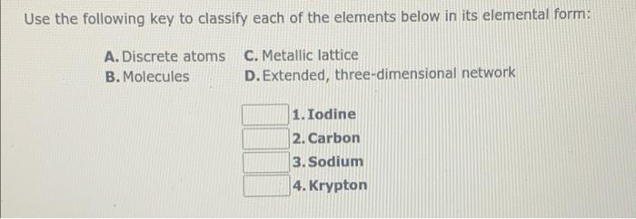 Solved Use the following key to classify each of the | Chegg.com