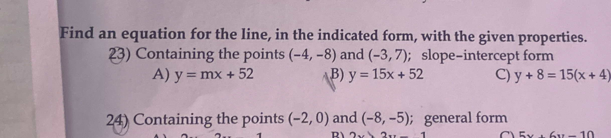 Solved Find an equation for the line, in the indicated form, | Chegg.com