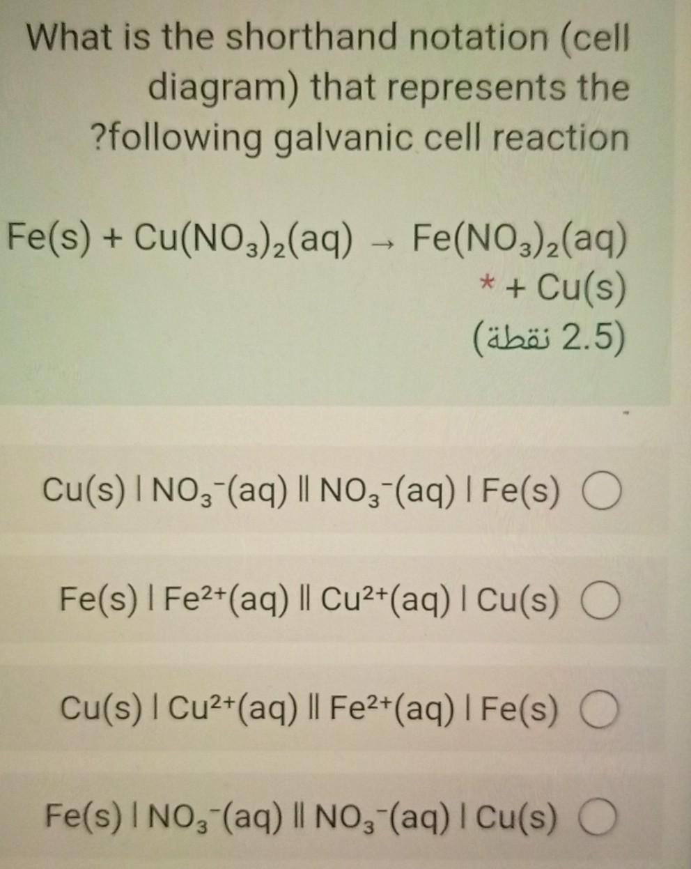 Solved What is the shorthand notation (cell diagram) that | Chegg.com