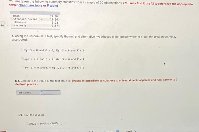 Solved You Are Given The Following Summary Statistics From A | Chegg.com