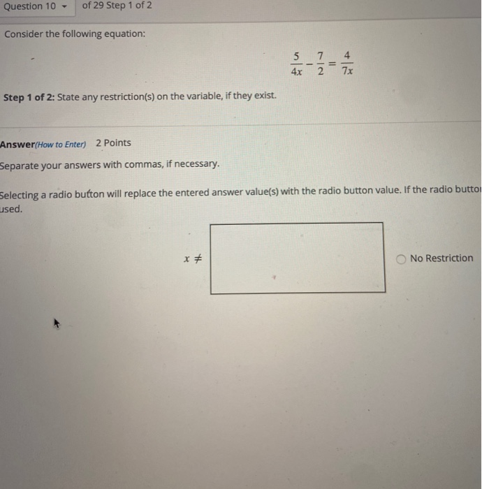 Solved Question 10 of 29 Step 1 of 2 Consider the following | Chegg.com