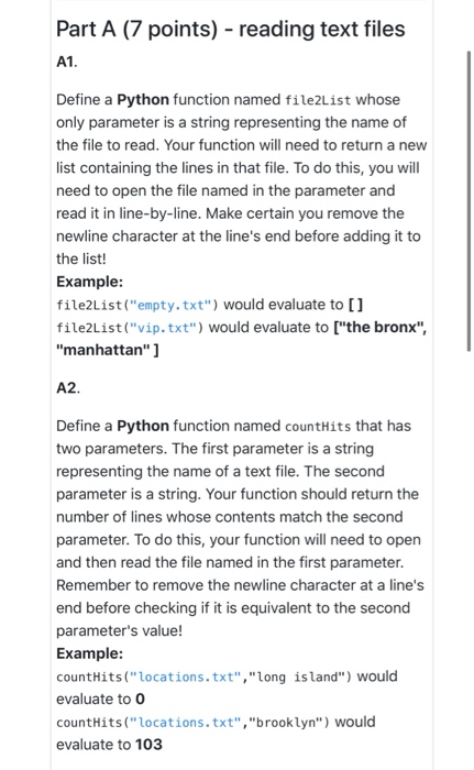Solved Part A (7 points) - reading text files A1. Define a | Chegg.com