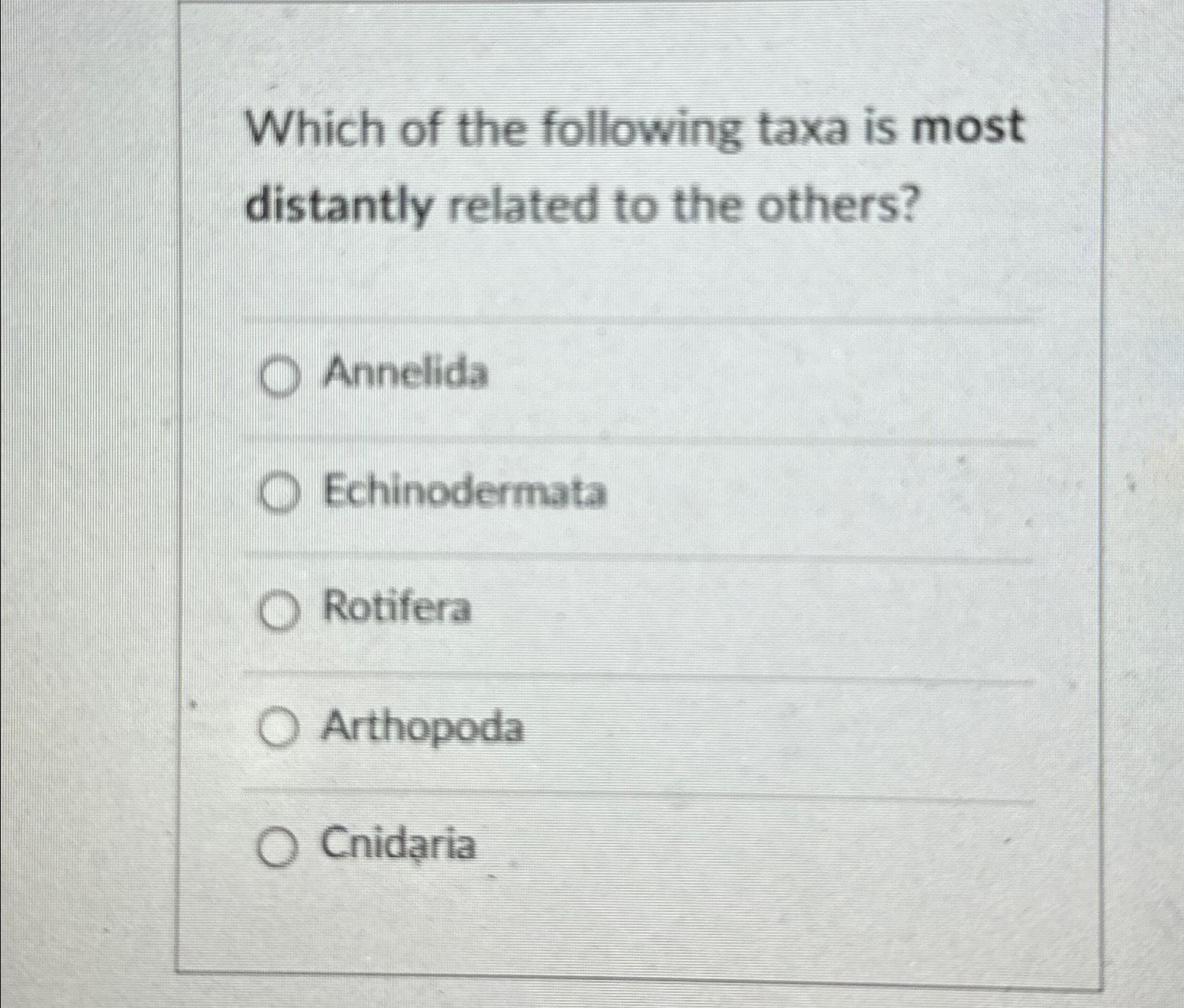 Solved Which of the following taxa is most distantly related | Chegg.com